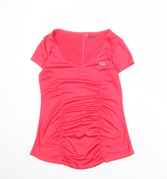 FSport Womens Pink Polyester Pullover T-Shirt Size S Scoop Neck Pullover - Ruched