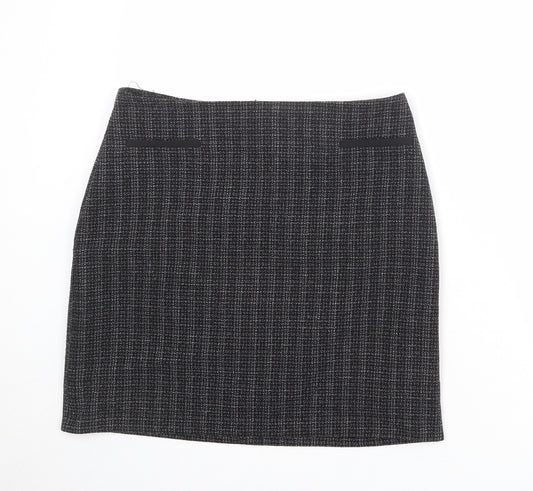 BHS Womens Black Geometric Polyester A-Line Skirt Size 14 Zip