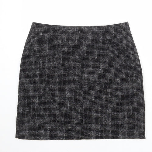 BHS Womens Black Geometric Polyester A-Line Skirt Size 14 Zip
