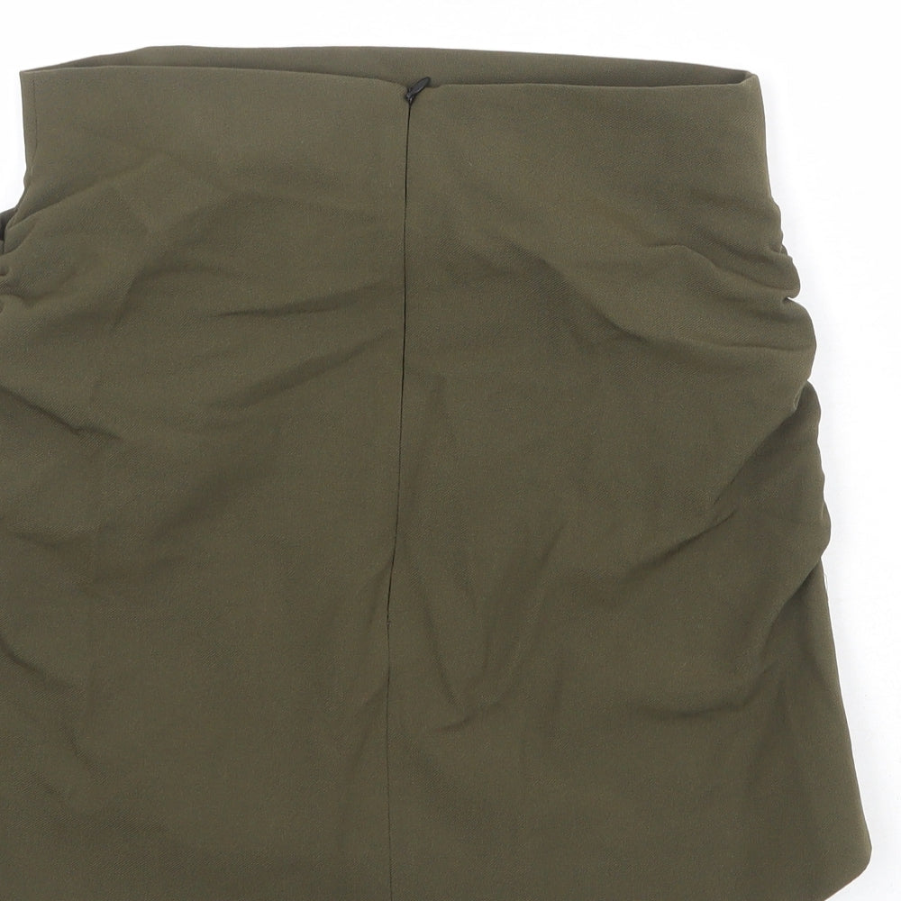 Zara Womens Green Polyester A-Line Skirt Size M Zip
