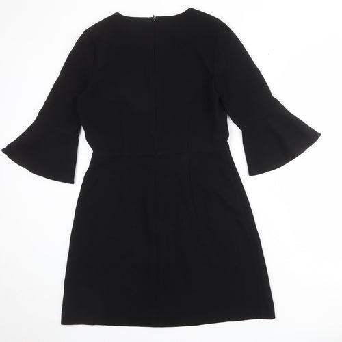 Warehouse Womens Black Polyester Shift Size 12 Round Neck Zip
