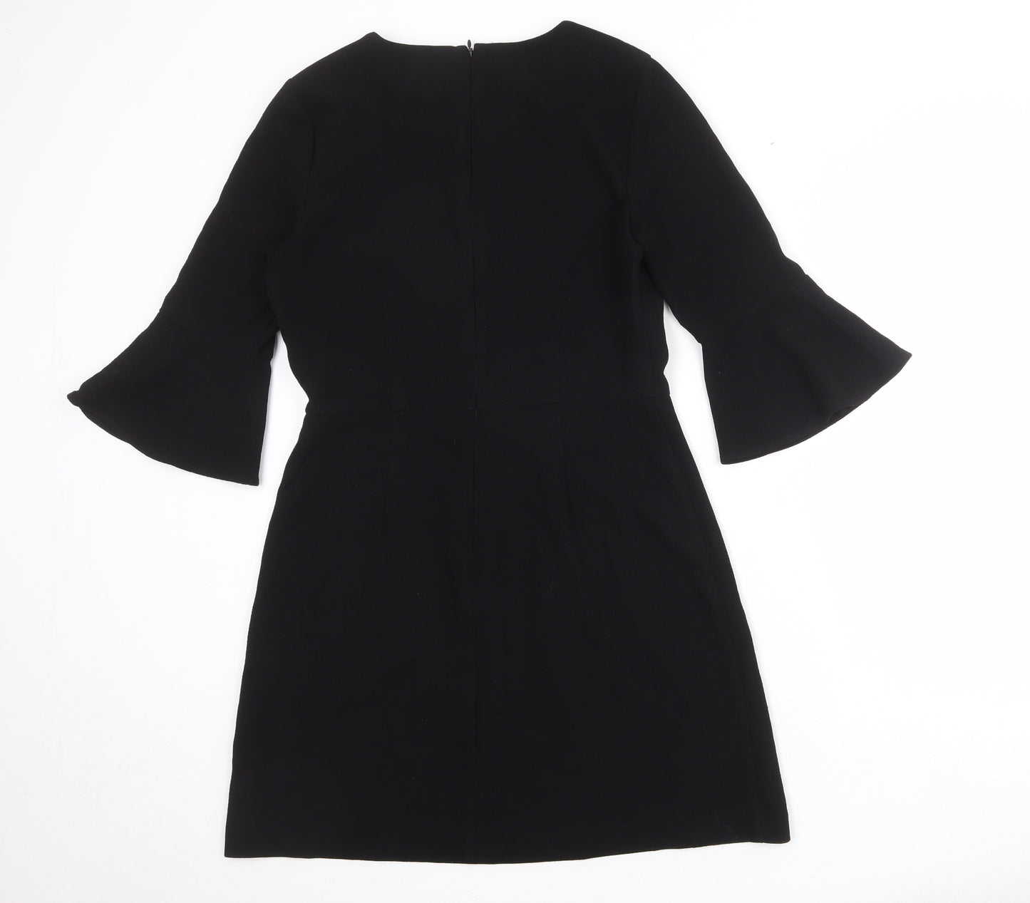 Warehouse Womens Black Polyester Shift Size 12 Round Neck Zip
