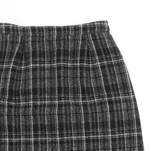 Classic Womens Black Plaid Polyester A-Line Skirt Size 16