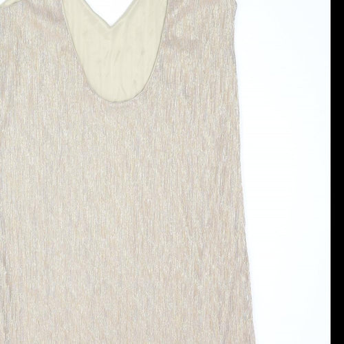 Pull&Bear Womens Gold Polyester Tank Dress Size L V-Neck Pullover - Open Back