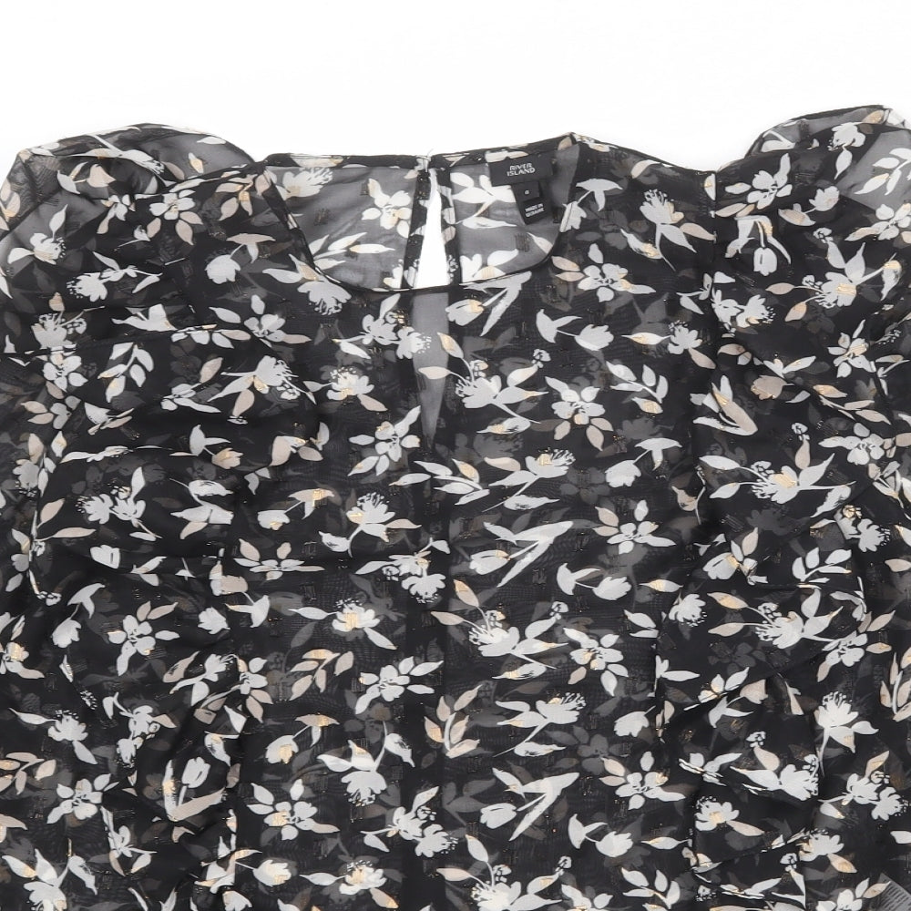 River Island Womens Black Floral Polyester Basic Blouse Size 6 Round Neck