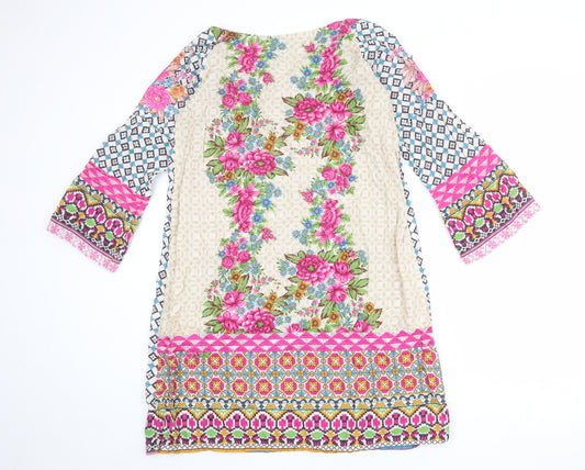 Khaadi Womens Multicoloured Floral Cotton A-Line Size 10 Round Neck Pullover