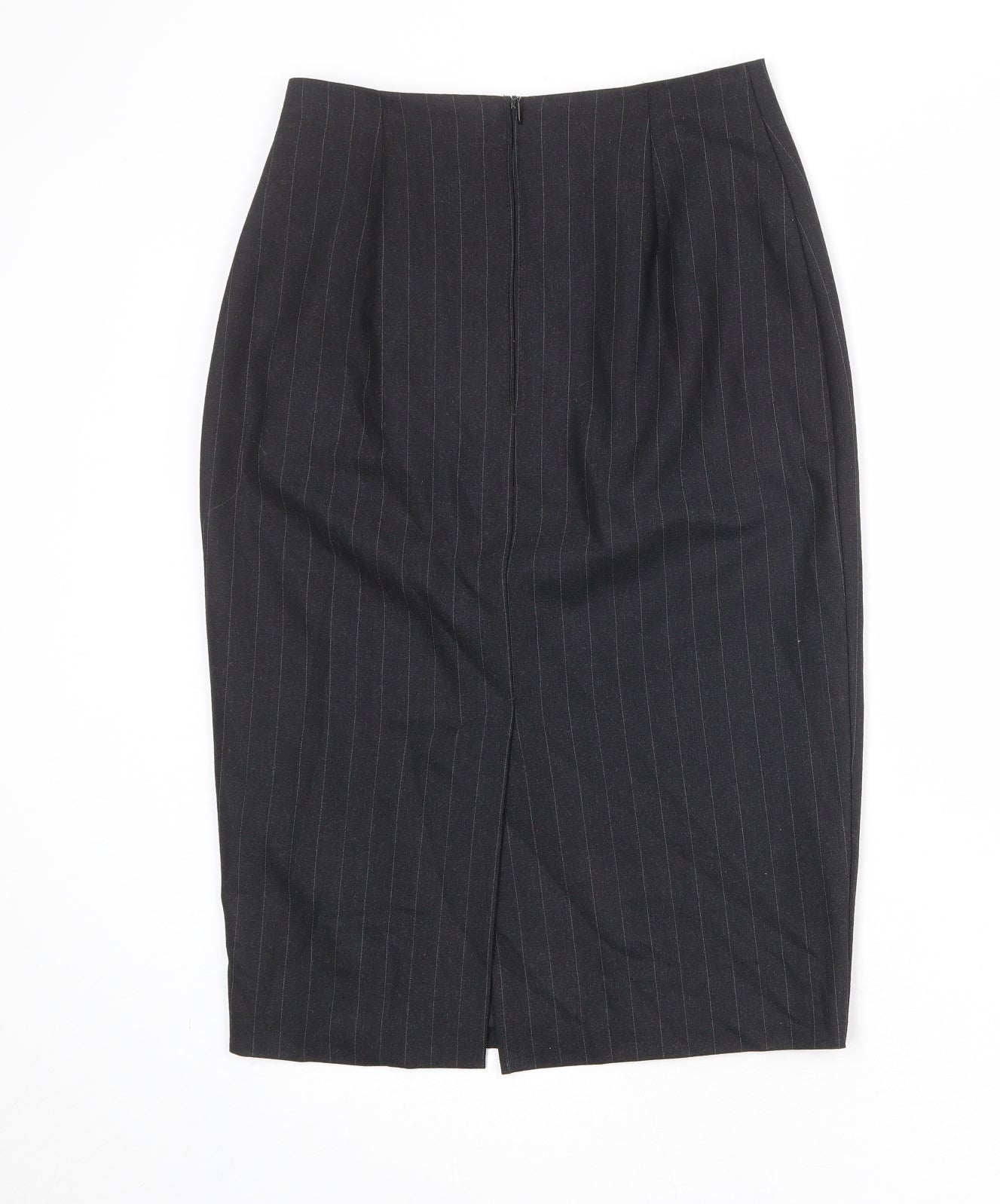 St Michael Womens Grey Striped Wool Straight & Pencil Skirt Size 12 Zip