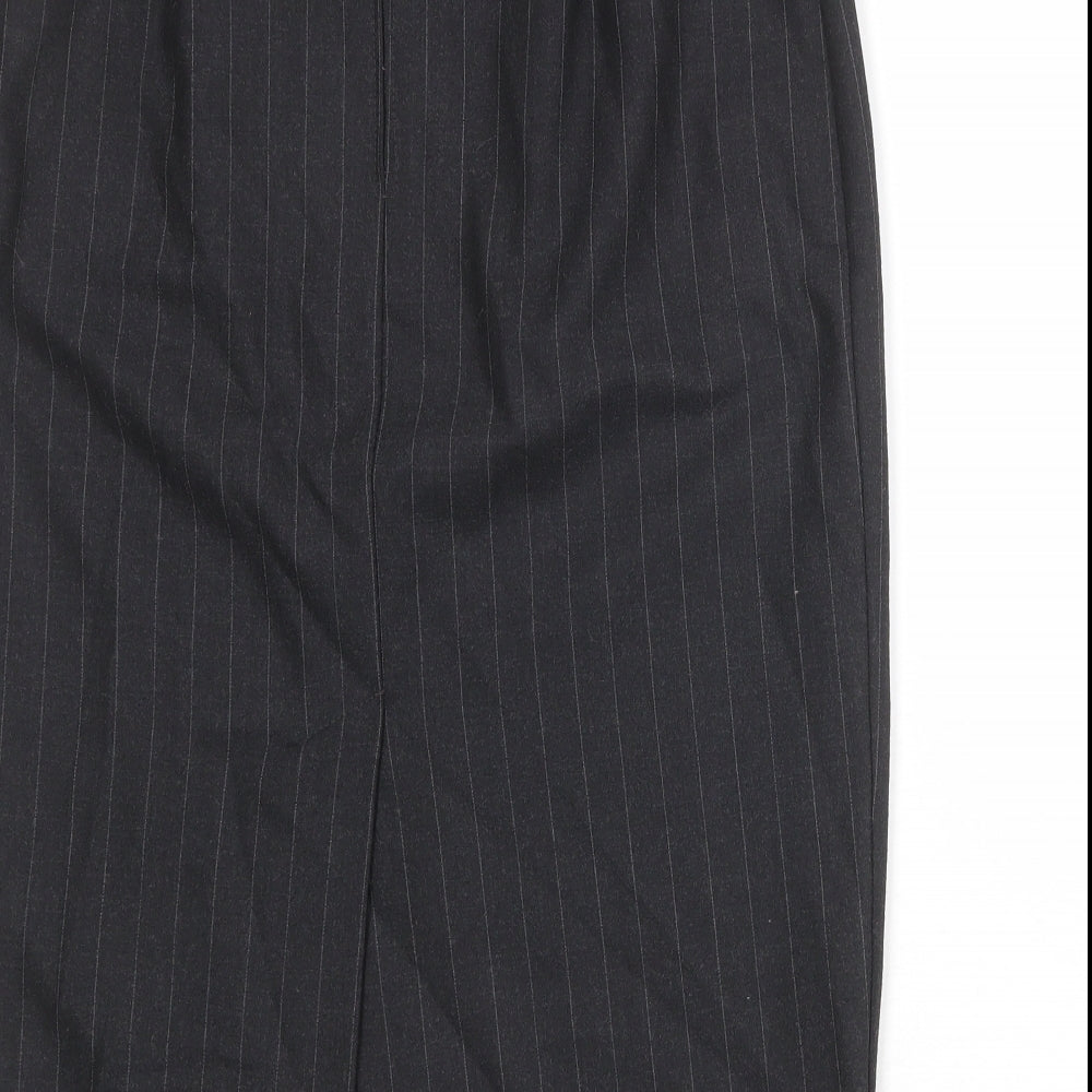 St Michael Womens Grey Striped Wool Straight & Pencil Skirt Size 12 Zip