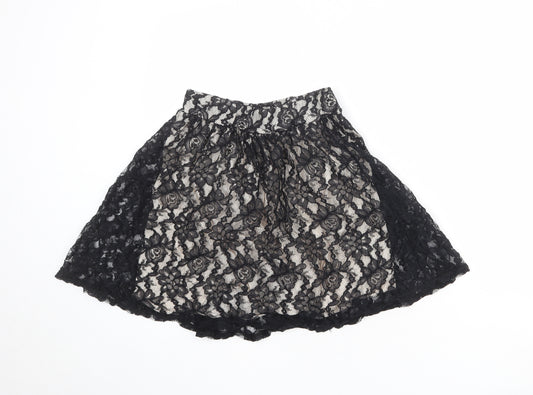 Miss Selfridge Womens Black Floral Cotton Swing Skirt Size 8