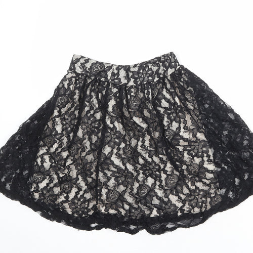 Miss Selfridge Womens Black Floral Cotton Swing Skirt Size 8