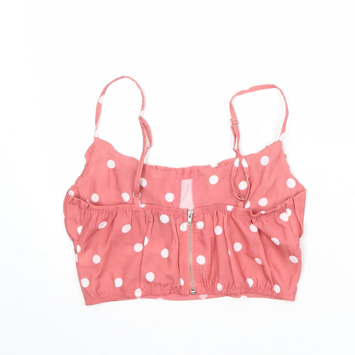 Missguided Womens Pink Polka Dot Polyester Cropped Tank Size 6 Scoop Neck - Bralette