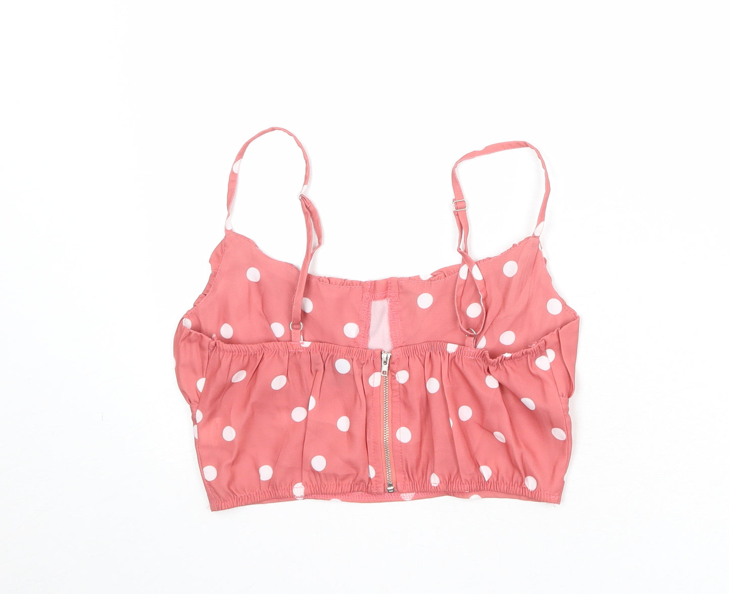 Missguided Womens Pink Polka Dot Polyester Cropped Tank Size 6 Scoop Neck - Bralette
