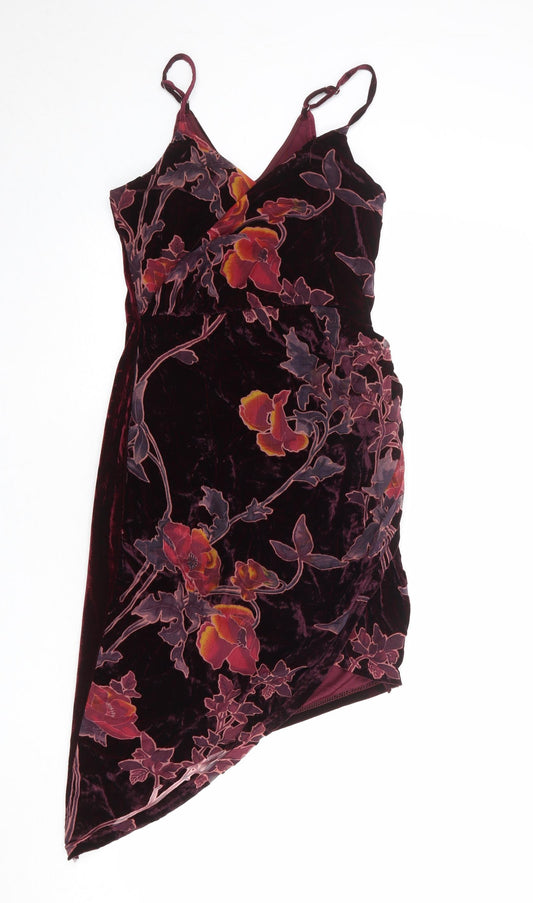Parisian Womens Red Floral Polyester Tank Dress Size 8 V-Neck Zip