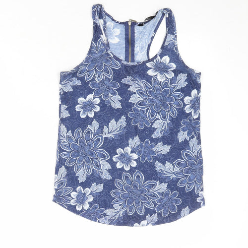 New Look Womens Blue Floral Polyester Basic Tank Size 8 Scoop Neck