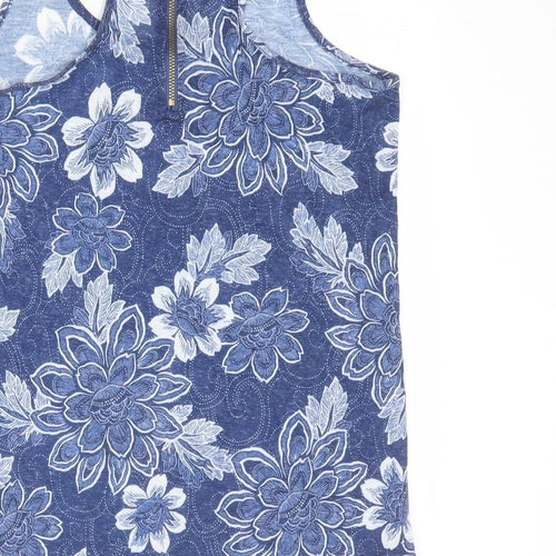 New Look Womens Blue Floral Polyester Basic Tank Size 8 Scoop Neck