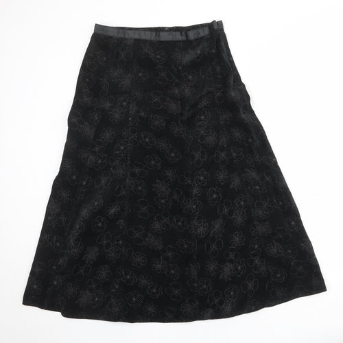 Marks and Spencer Womens Black Floral Cotton Swing Skirt Size 12 Zip