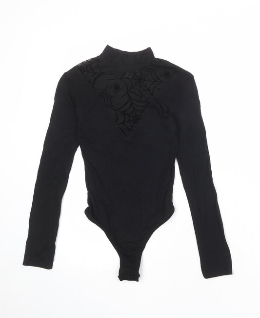 Pink Vanilla Womens Black Viscose Bodysuit One-Piece Size 6 Snap - Spider Web Halloween