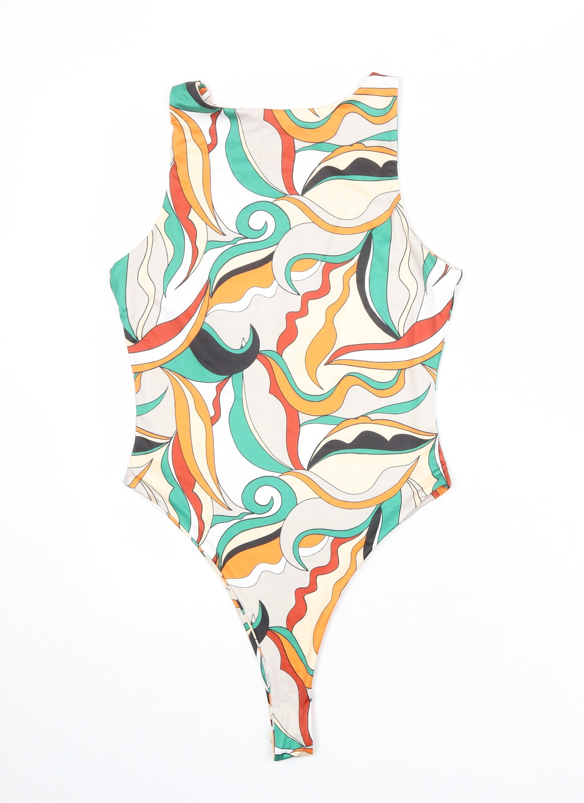Boohoo Womens Multicoloured Geometric Polyester Bodysuit One-Piece Size 12 Snap