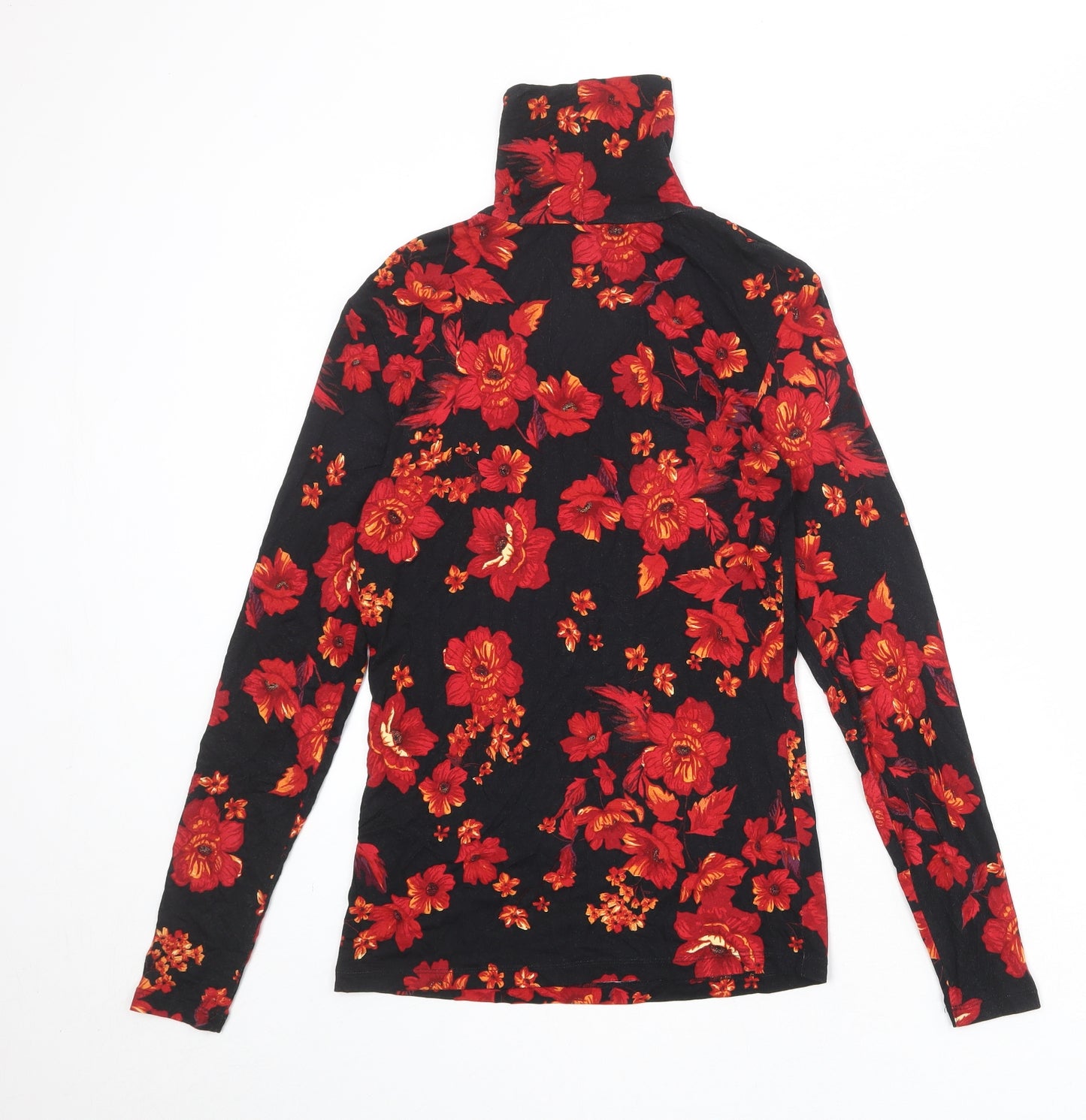 Dorothy Perkins Womens Black Floral Viscose Basic Blouse Size 10 Roll Neck