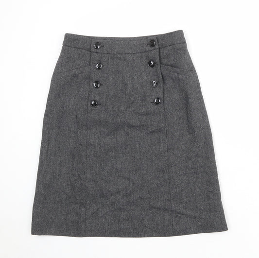 H&M Womens Grey Wool A-Line Skirt Size 8 Button