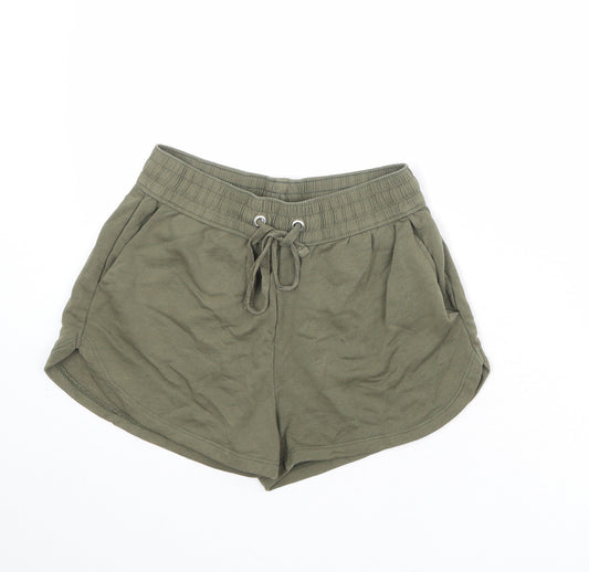 H&M Womens Green Cotton Sweat Shorts Size S Regular Drawstring