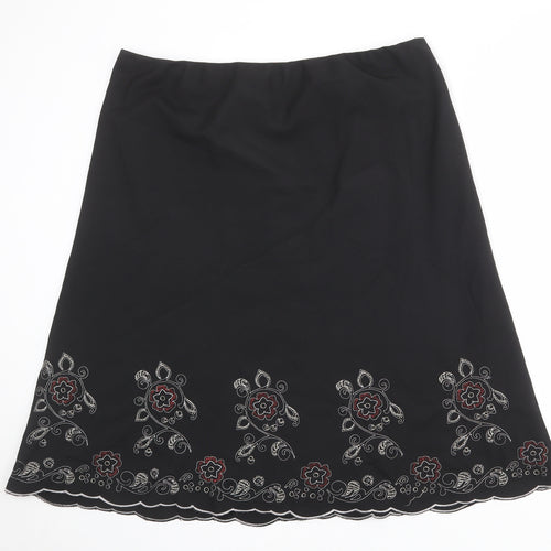 Bonmarché Womens Black Floral Polyester A-Line Skirt Size 20