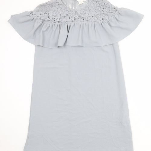 H&M Womens Blue Polyester Shift Size 12 Round Neck Button - Lace Details