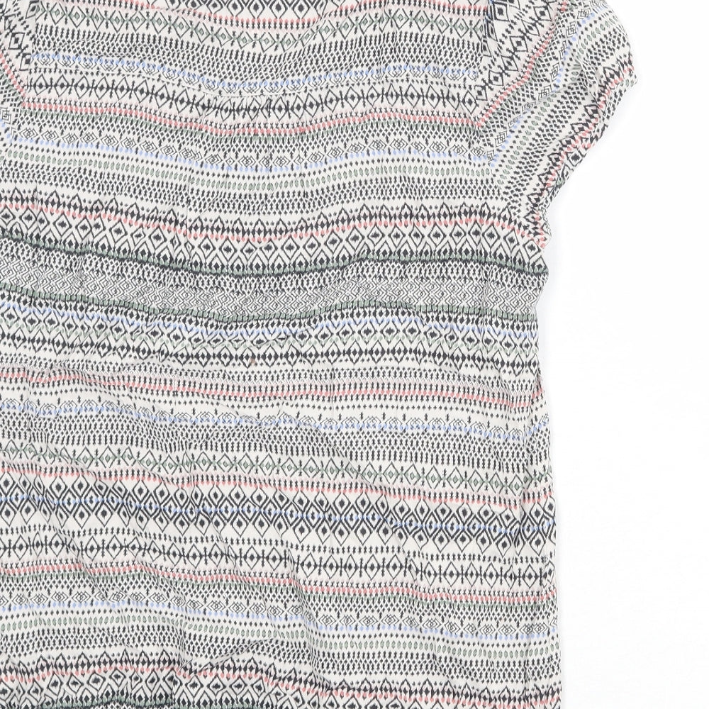Maine New England Womens Multicoloured Geometric Viscose Basic T-Shirt Size 14 V-Neck