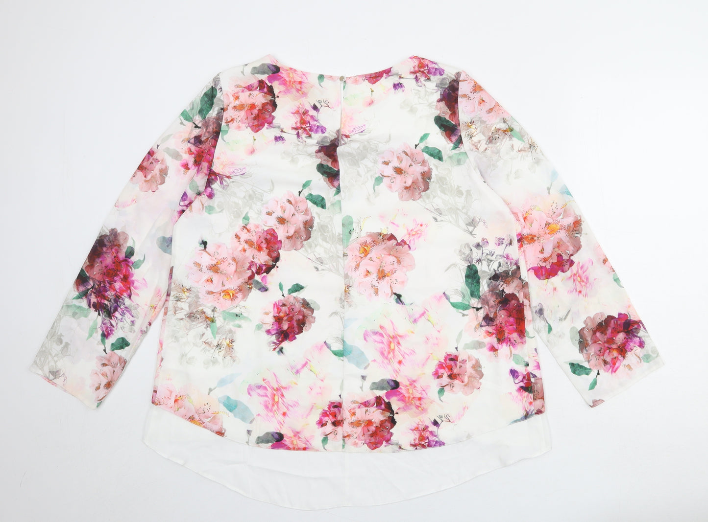 Wallis Womens White Floral Polyester Basic Blouse Size 16 Round Neck