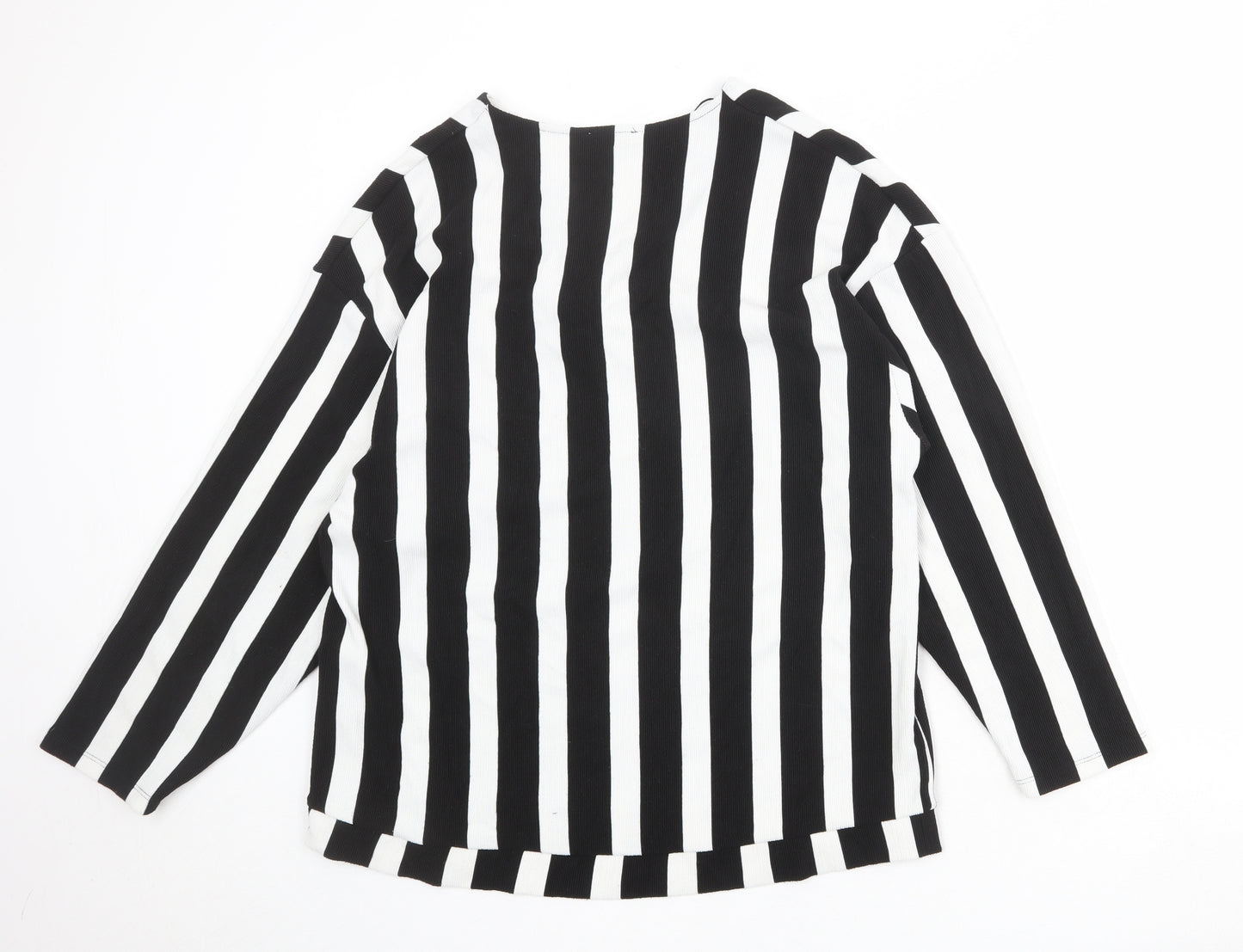 Zara Womens Black V-Neck Striped Polyester Pullover Jumper Size M