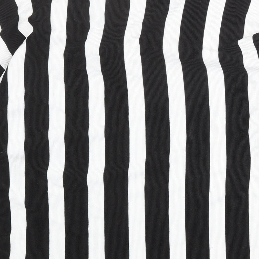 Zara Womens Black V-Neck Striped Polyester Pullover Jumper Size M