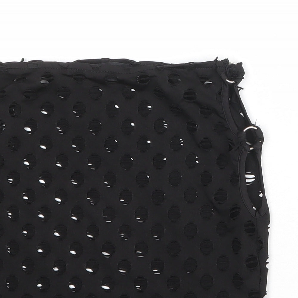 PRETTYLITTLETHING Womens Black Polka Dot Polyester Bandage Skirt Size 8 - Cut out side detail