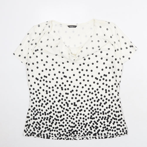 Roman Womens White Polka Dot Viscose Basic T-Shirt Size 16 Cowl Neck