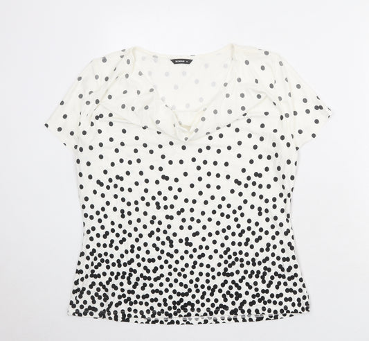 Roman Womens White Polka Dot Viscose Basic T-Shirt Size 16 Cowl Neck