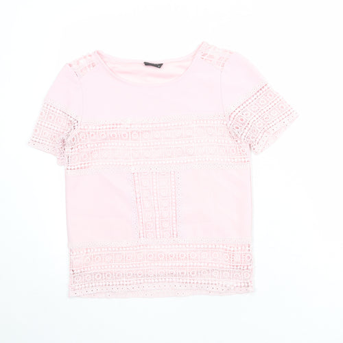 VILA Womens Pink Polyester Basic T-Shirt Size XS Round Neck