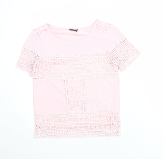 VILA Womens Pink Polyester Basic T-Shirt Size XS Round Neck