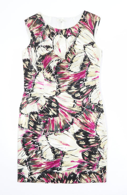 KEW Womens Multicoloured Geometric Cotton Shift Size 10 Round Neck Zip