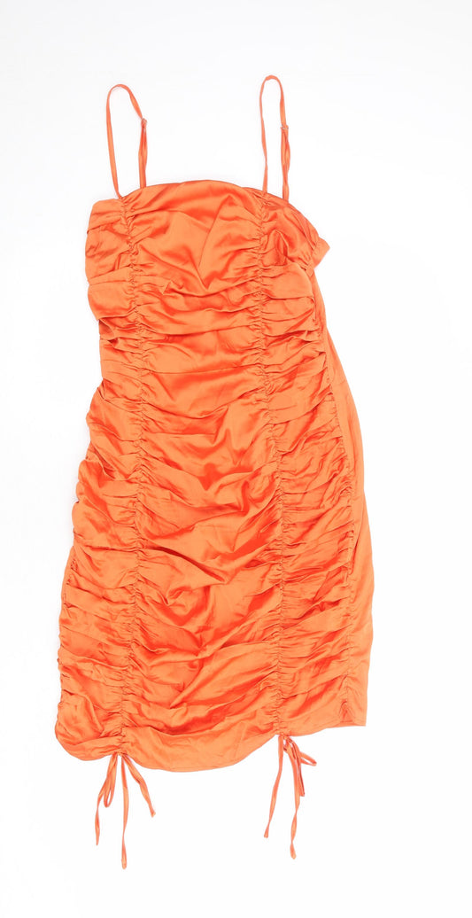 Missguided Womens Orange Polyester Bodycon Size 12 Square Neck Zip