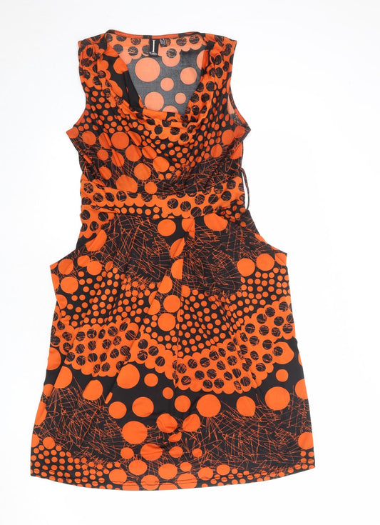 Izabel London Womens Orange Geometric Polyester Shift Size 10 Cowl Neck Pullover