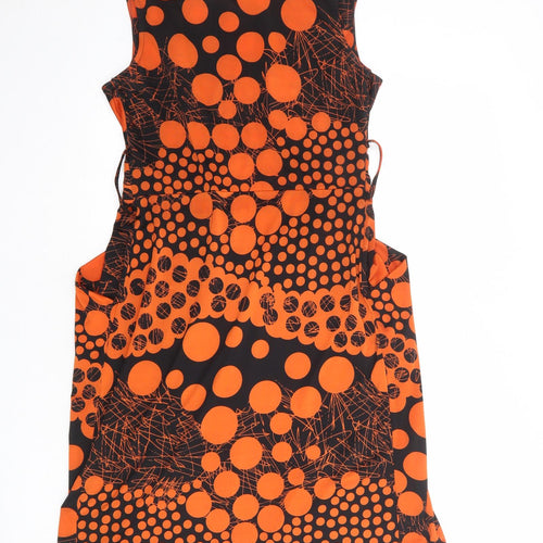 Izabel London Womens Orange Geometric Polyester Shift Size 10 Cowl Neck Pullover