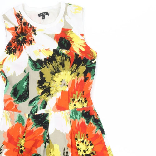 NEXT Womens Multicoloured Floral Polyester A-Line Size 12 Round Neck Zip