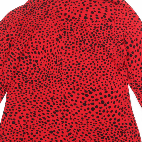 DKNY Womens Red Geometric Polyester Basic T-Shirt Size M Mock Neck