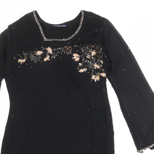 Collections Womens Black Floral Polyester Kaftan Size S Round Neck Pullover