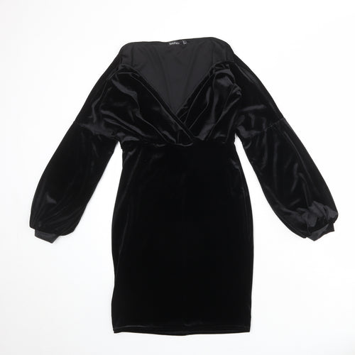 Boohoo Womens Black Polyester Bodycon Size 6 V-Neck Pullover
