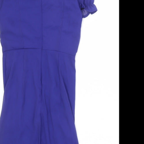 PRETTYLITTLETHING Womens Blue Herringbone Polyester Shift Size 10 V-Neck Zip