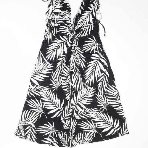 Marks and Spencer Womens Black Geometric Viscose A-Line Size 8 V-Neck Pullover - Leaf pattern