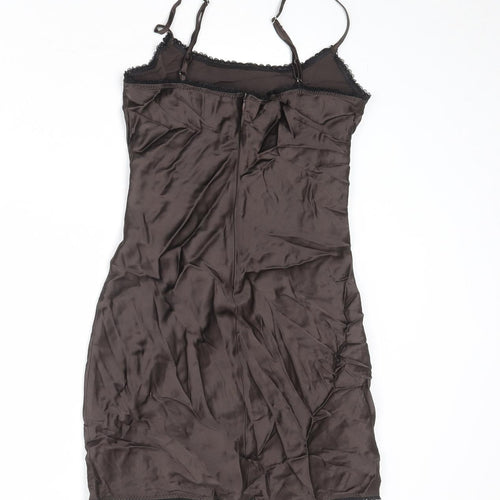 Zara Womens Brown Polyester Slip Dress Size S Scoop Neck Zip