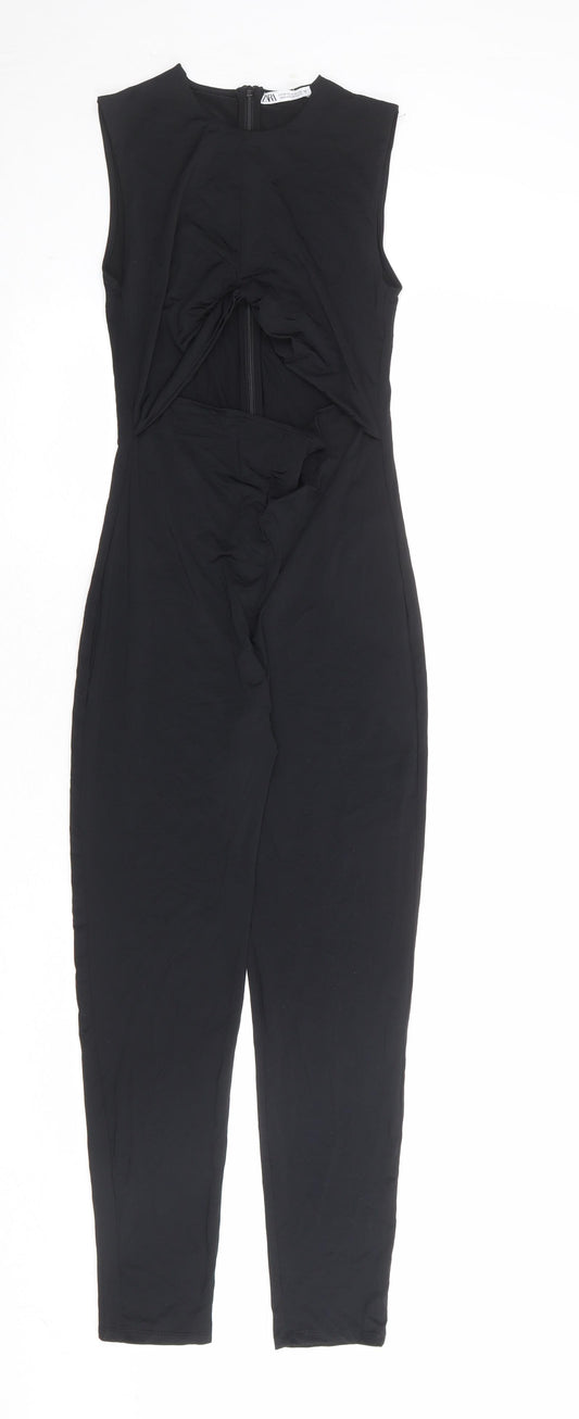 Zara Womens Black Nylon Jumpsuit One-Piece Size M Zip - Cut Out