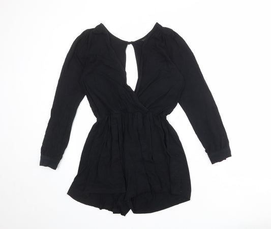 Topshop Womens Black Viscose Bodysuit One-Piece Size 10 Button