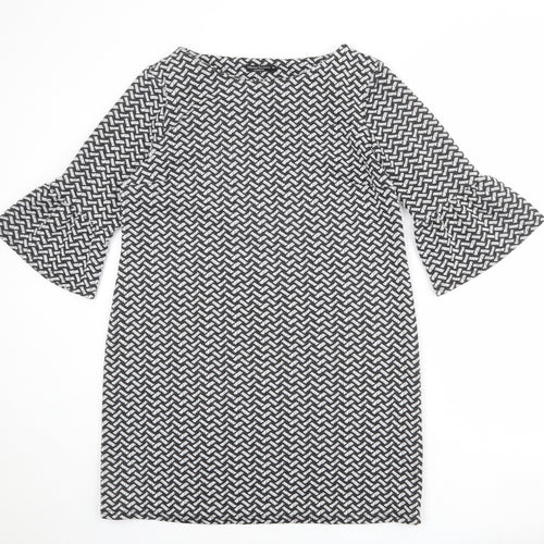 Marina Kaneva Womens Black Geometric Polyester A-Line Size 16 Boat Neck Pullover
